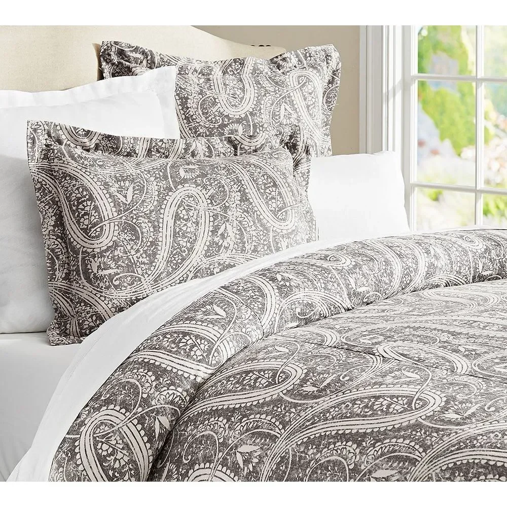 Pottery Barn Finley Paisley Duvet Cover King Cotton Linen‎ Cream Gray
